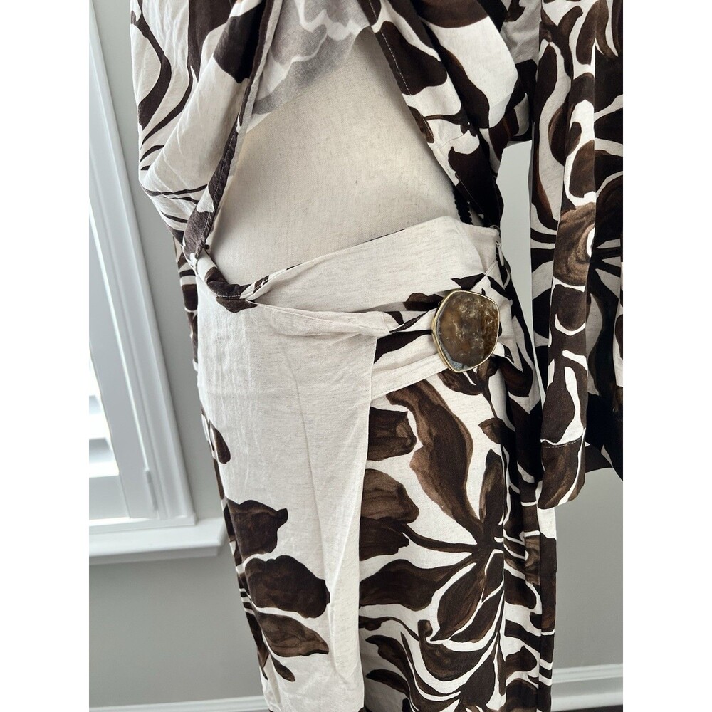 ZARA Brown Linen Floral Print Wrap Pants And Matching Top Small/Medium EUC - Picture 14 of 14